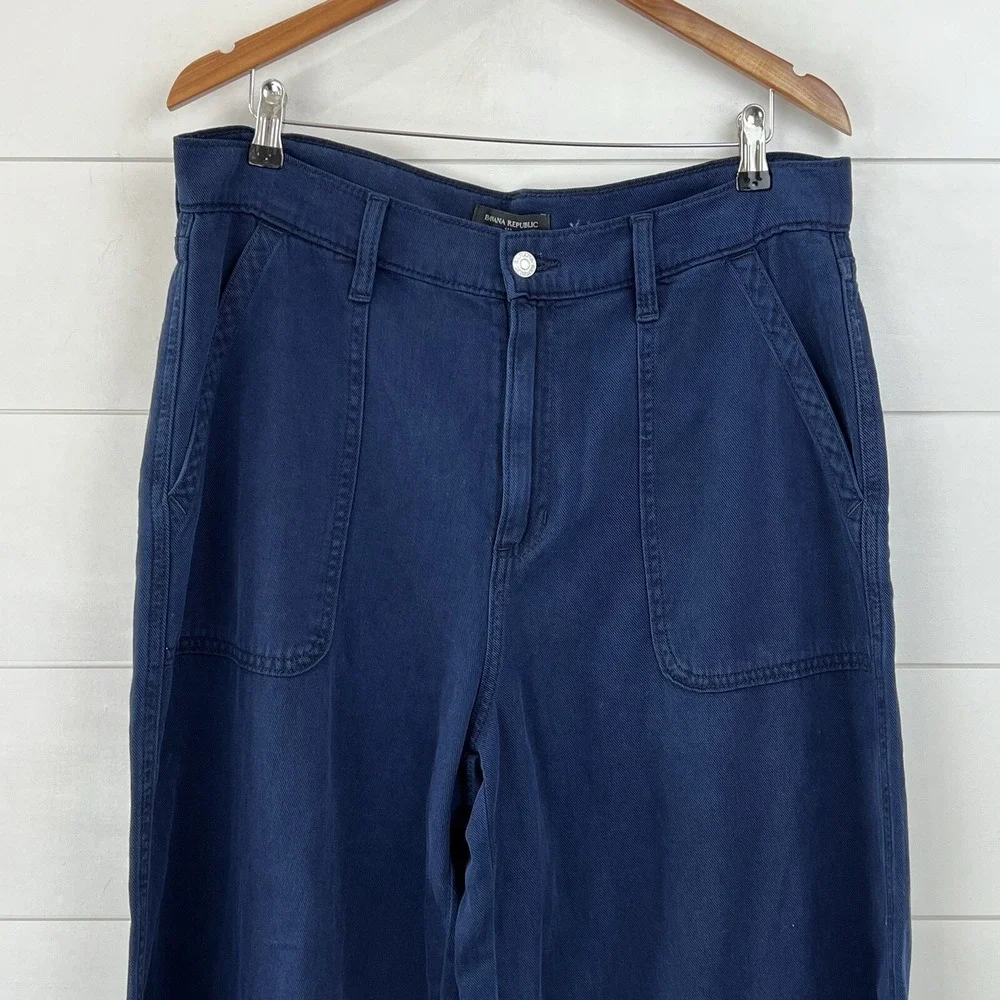 NWT Banana Republic‎ Wide Leg Jean Women 32 Navy Blue High Rise Patch Pocket